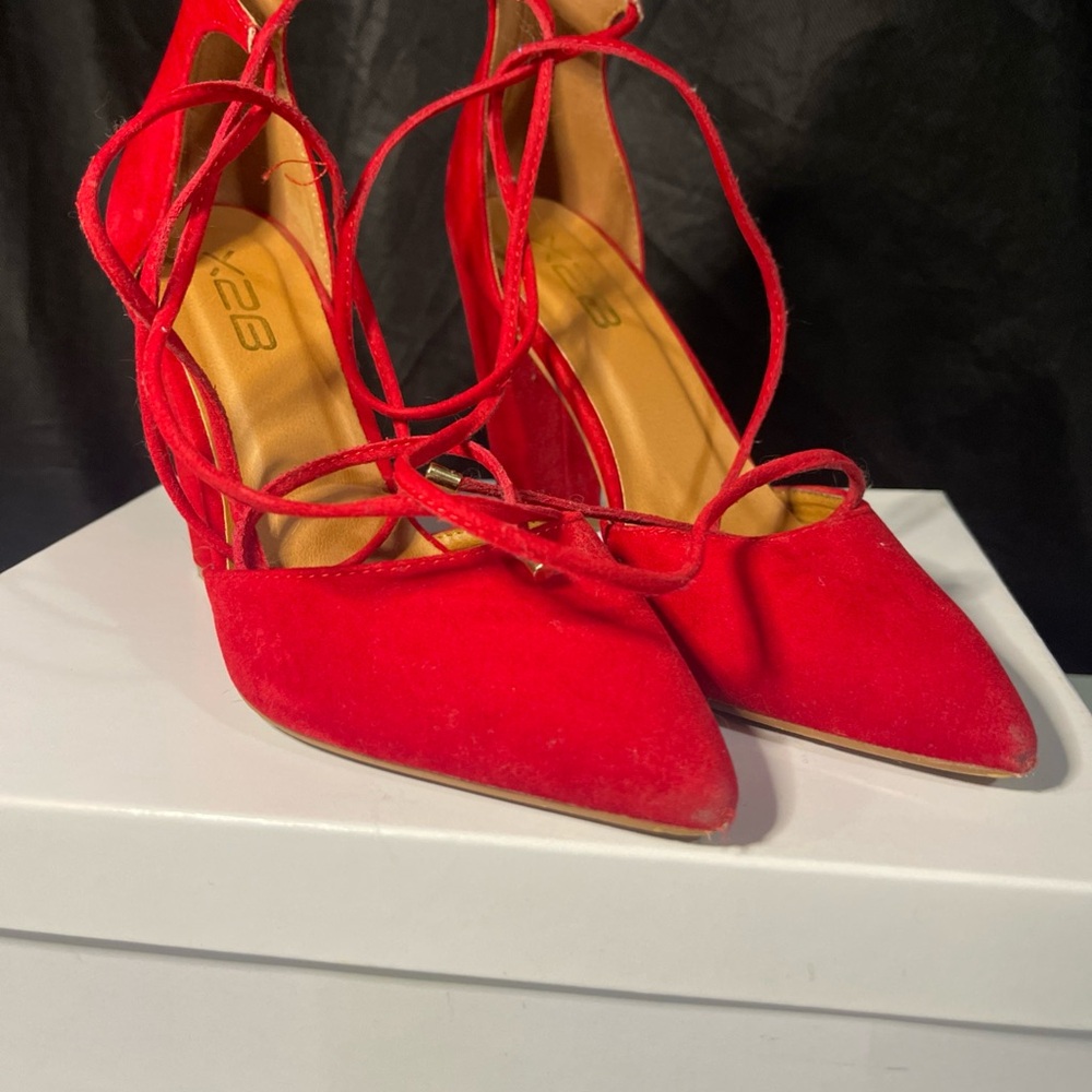 Elegant Red Suede Women's Lace-Up Heels Size 8